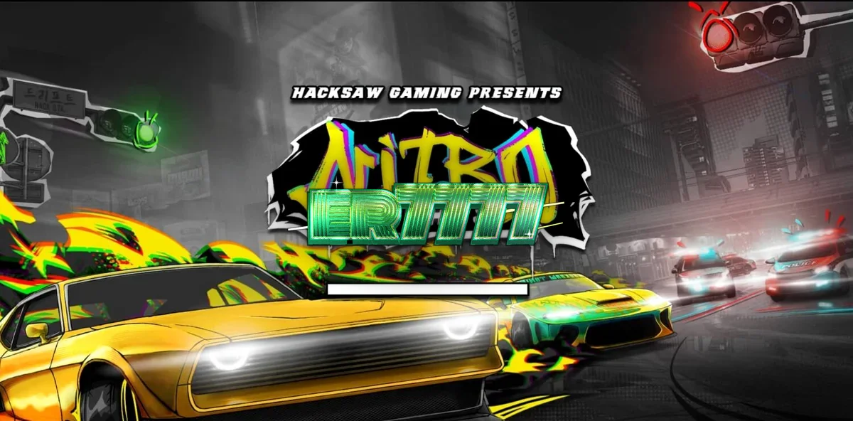 Tampilan visual slot Nitro Nights dengan tema balap jalanan neon